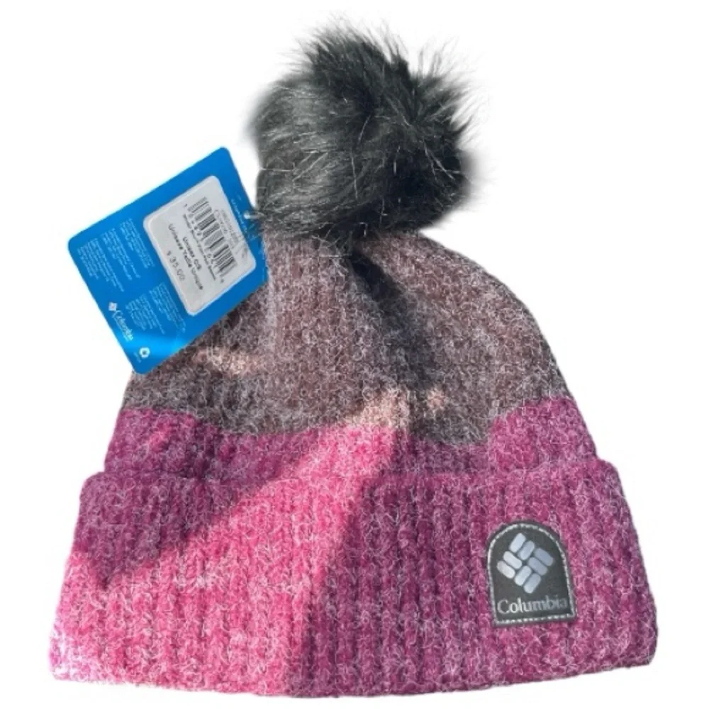 Columbia Maroon and brown Knit Hat Pom Pom Beanie - OS
